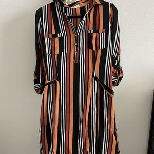 Stripped mid length dress with belt